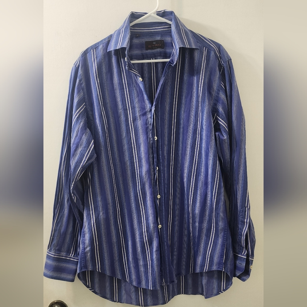 Etro Blue Striped Men's Shirt, Size‎ 41